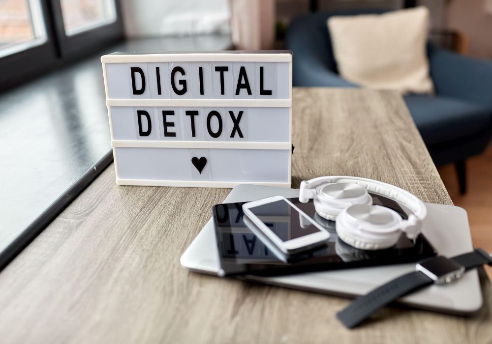 Digital detox setup with devices and decor