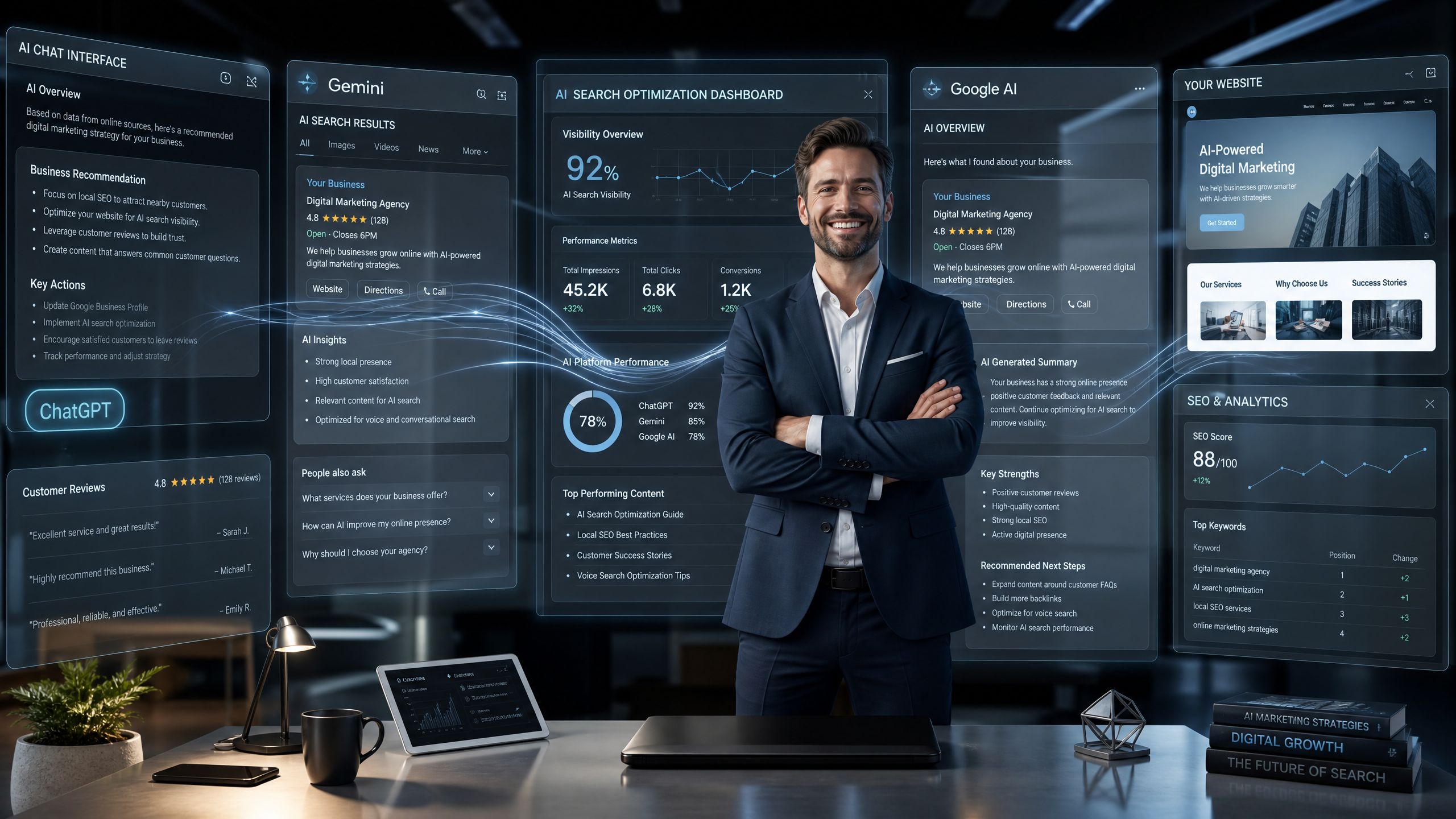 Business improving visibility in ChatGPT, Gemini, and Google AI through AI search optimization.