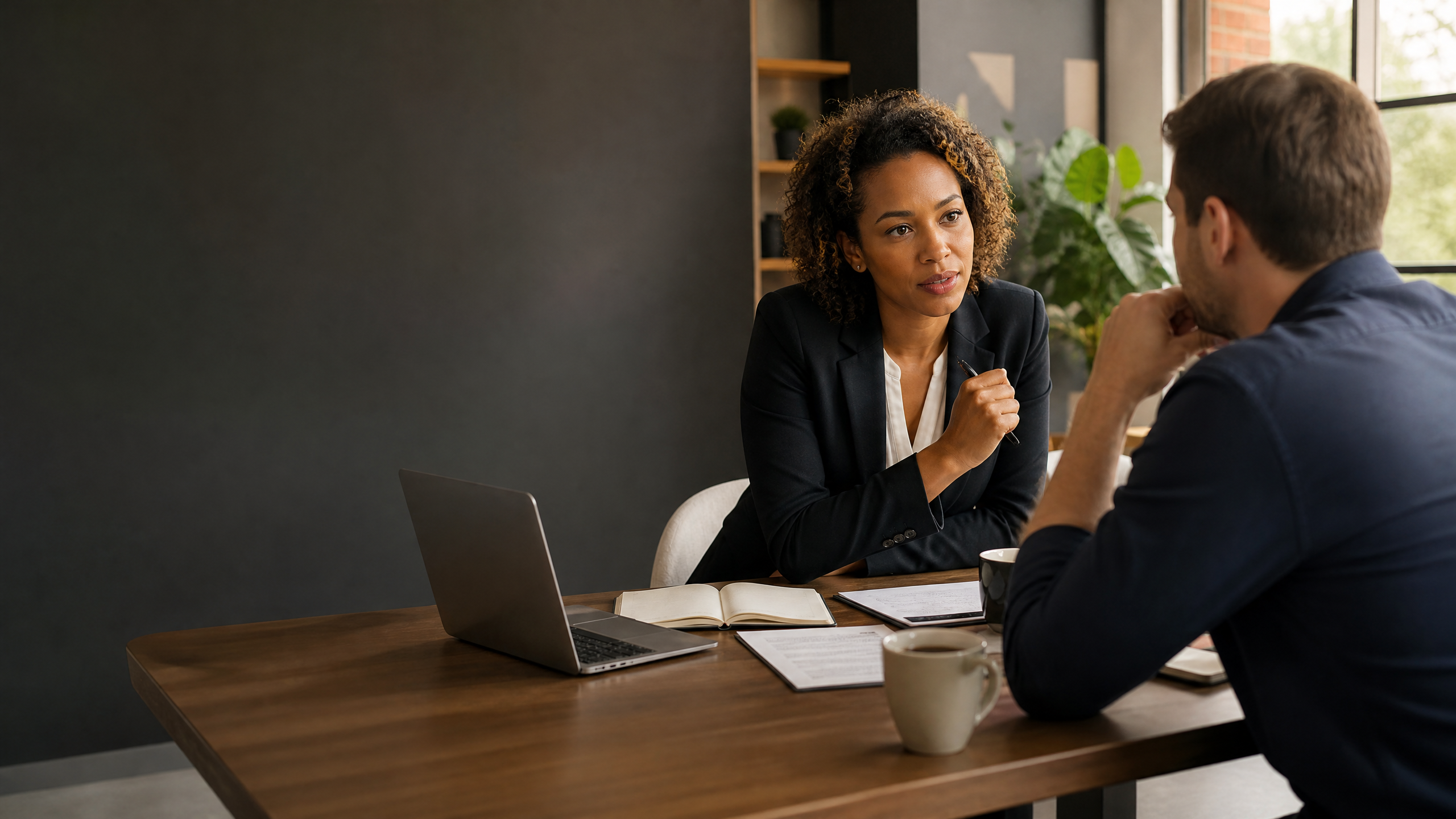 Sales professional confidently preparing to ask a prospect for the sale