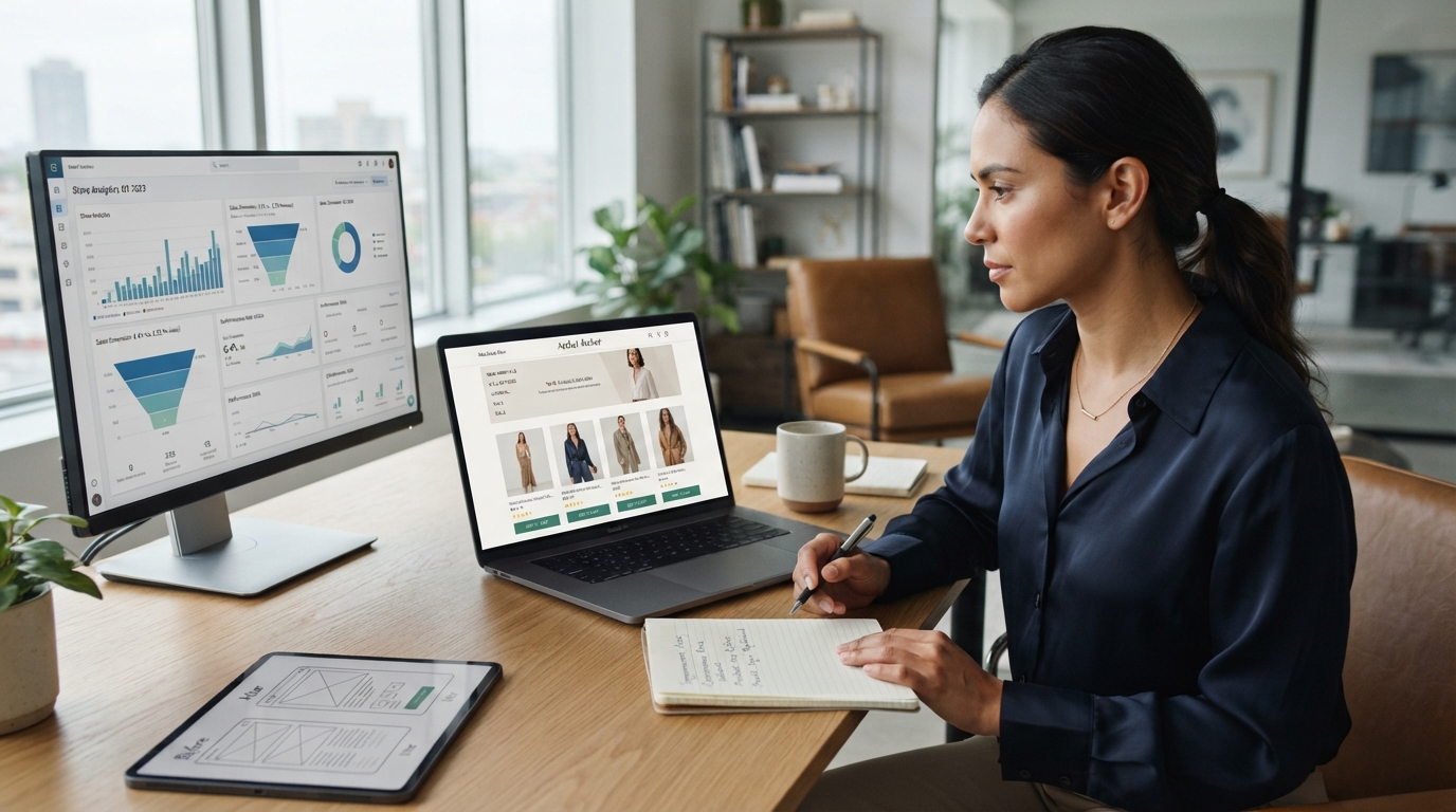 Entrepreneur reviewing a clear and conversion-focused ecommerce store