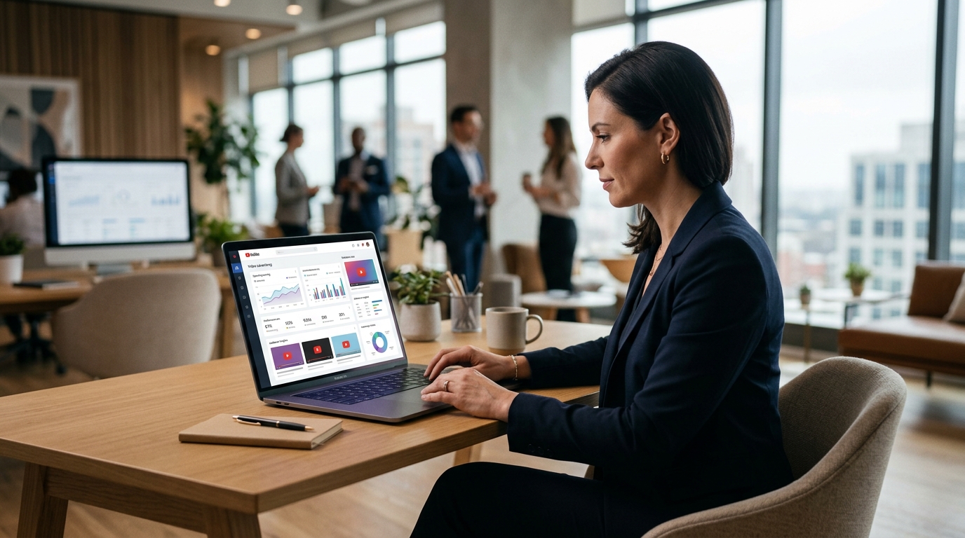 Business owner managing a YouTube Ads campaign for business growth