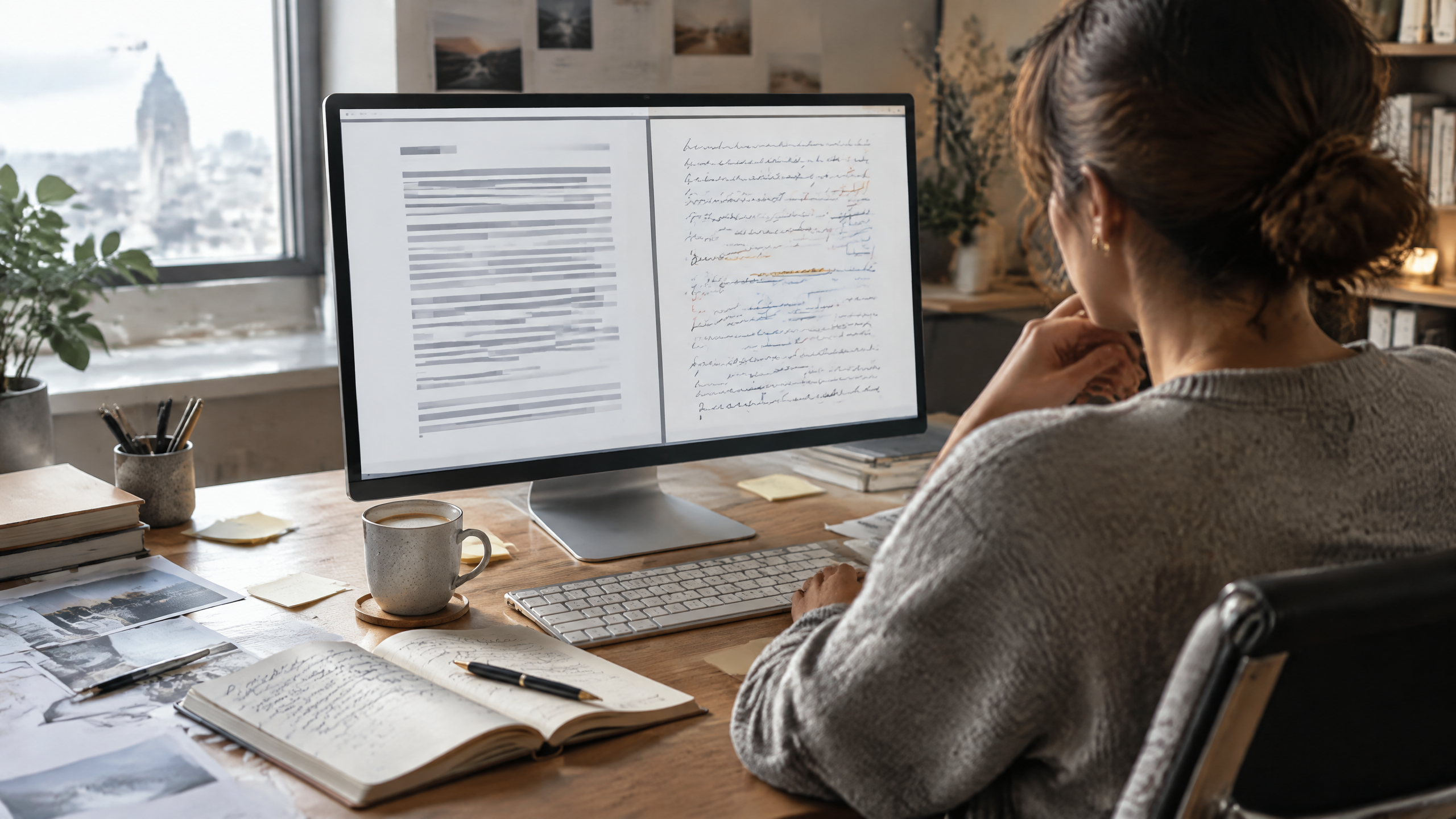Writer editing AI-generated content to make it sound more human